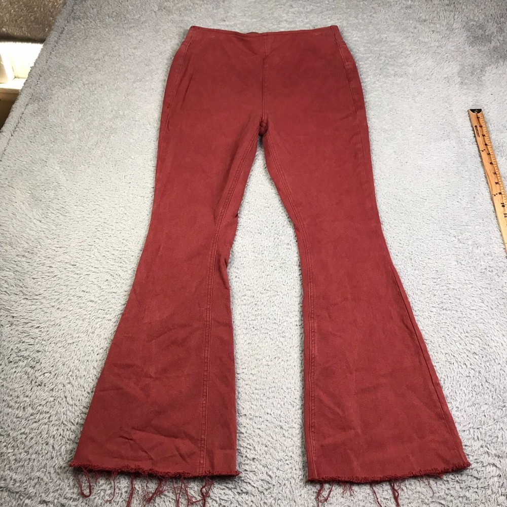 Rock & Roll Cowgirl Jeans Womens 30 (30x29) Red Bargin Bell Pull On Flare Fray